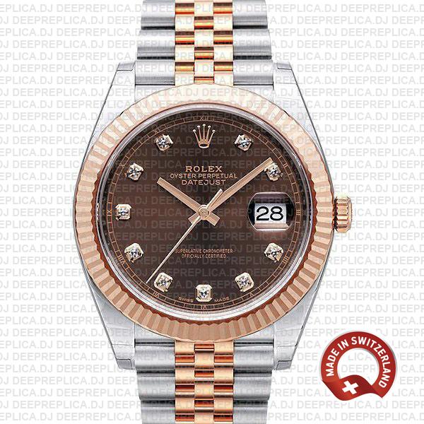 Rolex Datejust Chocolate Diamond Dial Swiss Replica Watch