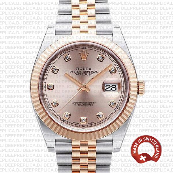 High Quality Rolex Datejust Replica Pink Dial Diamonds Watch
