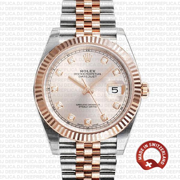 High Quality Rolex Datejust Replica Pink Dial Diamonds Watch