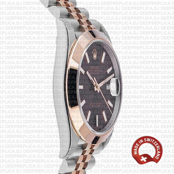 Rolex Datejust 41 Jubilee 2 Tone 18k Rose Gold Smooth Bezel Chocolate Dial Stick Markers 126301 Swiss Replica