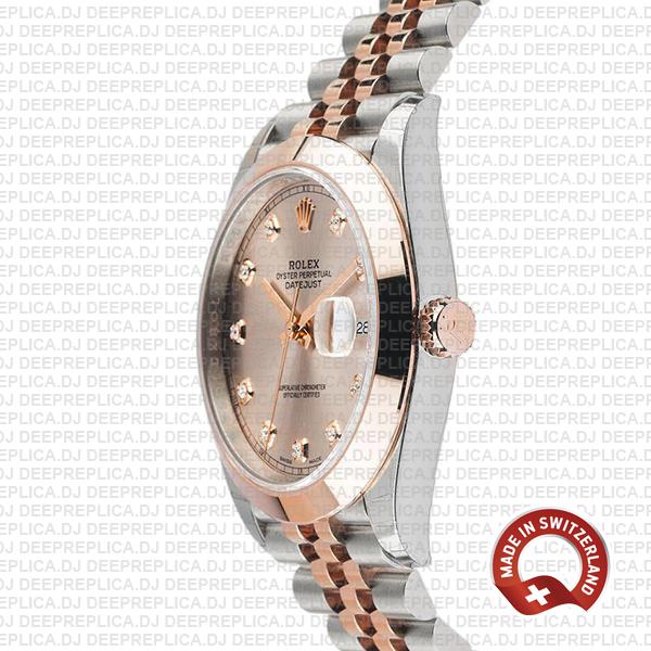Rolex Datejust 18k Rose Gold Two-Tone, 904L Stainless Steel Smooth Bezel Pink Dial Diamond Markers 41mm