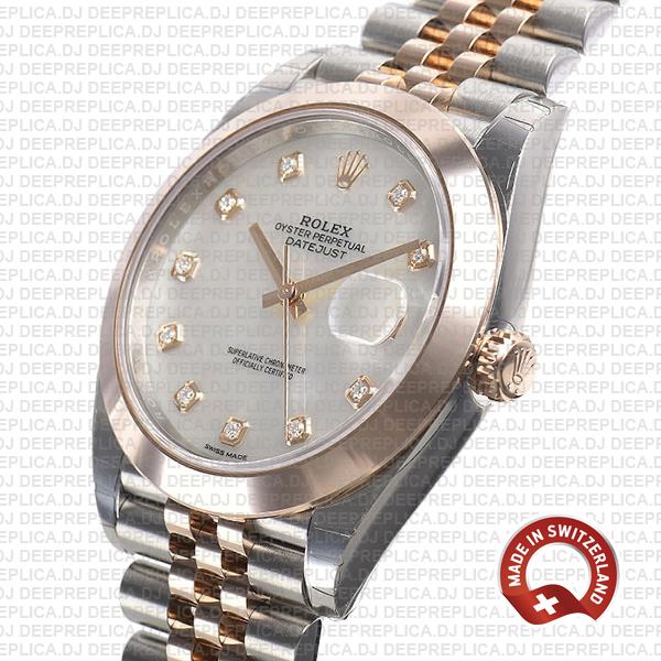 Rolex Datejust Two-Tone 18k Rose Gold, Smooth Bezel White Mother of Pearl Diamond Dial Stainless Steel
