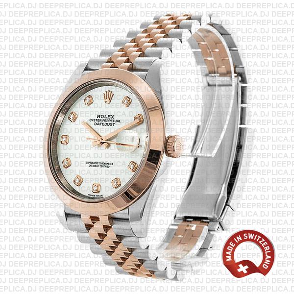 Rolex Datejust Two-Tone 18k Rose Gold, Smooth Bezel White Mother of Pearl Diamond Dial Stainless Steel