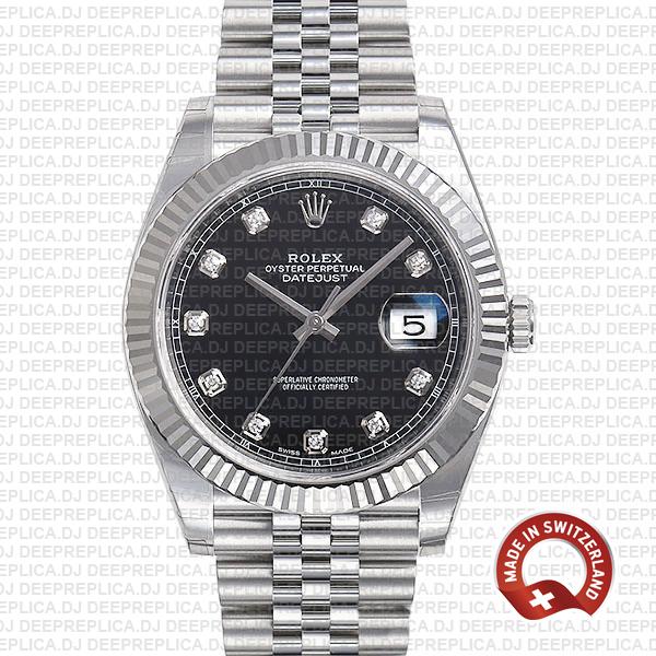 Rolex Datejust 41mm Black Diamond Dial | Fake Rolex Watch