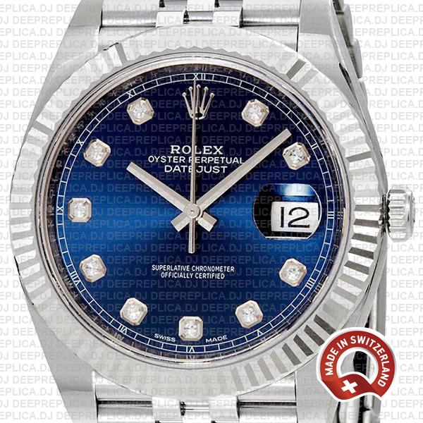 Rolex Datejust Blue Diamond Dial Fluted Bezel Replica Watch
