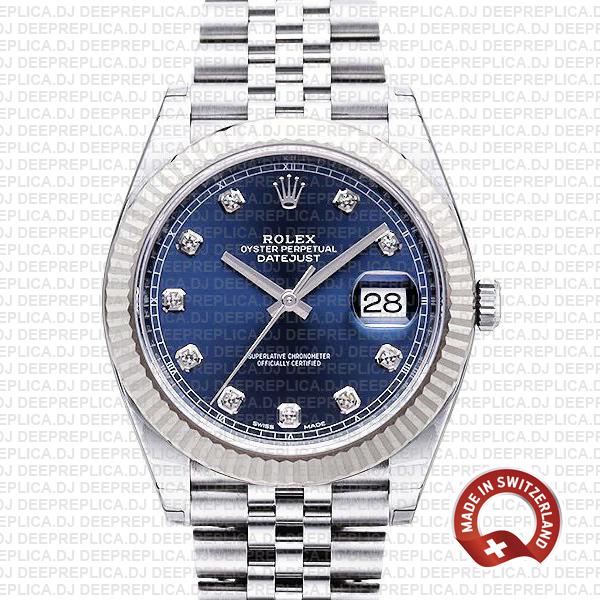 Rolex Datejust Blue Diamond Dial Fluted Bezel Replica Watch