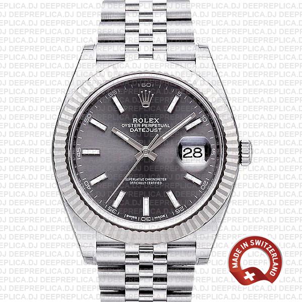 Rolex Datejust 41 Grey Dial Steel Jubilee Swiss Replica Watch