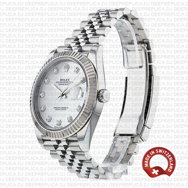 Rolex Datejust 41 18k White Gold Jubilee Bracelet 904L Steel White Mother of Pearl Diamond Dial Fluted Bezel