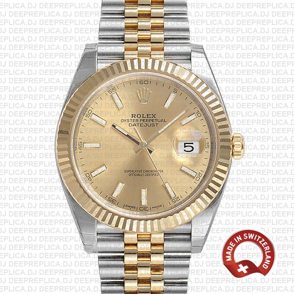 Rolex Oyster Perpetual Datejust 18k Yellow Gold Two-Tone Gold Dial, Stainless Steel 41mm in Jubilee Bracelet