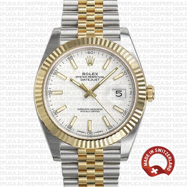 Rolex Datejust Two-Tone Fluted Bezel White Dial Replica Watch