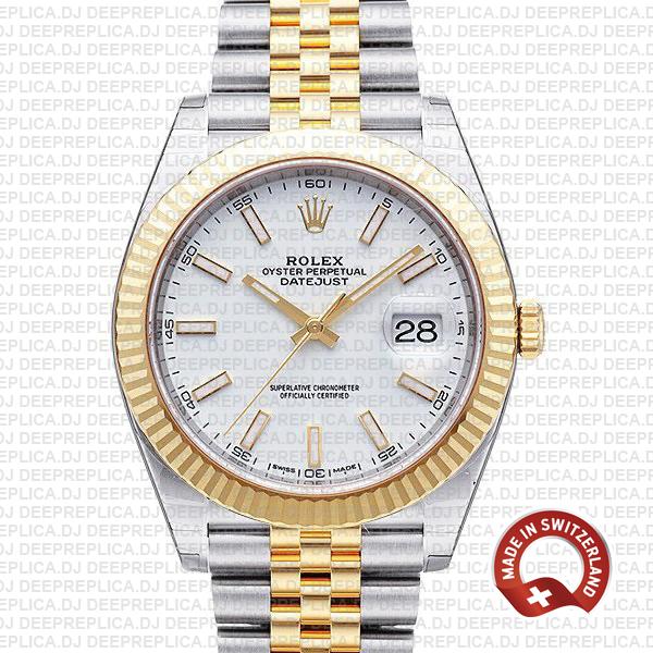 Rolex Datejust Two-Tone Fluted Bezel White Dial Replica Watch