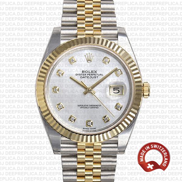 Rolex Datejust 41 Two-Tone White Dial Diamonds Replica Watch