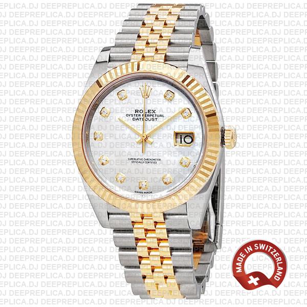 Rolex Datejust 41 Two-Tone White Dial Diamonds Replica Watch