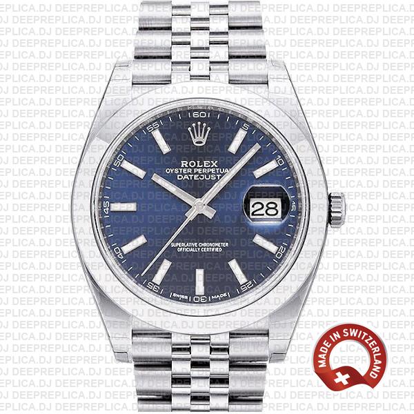 rolex datejust 41 blue smooth bezel