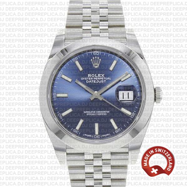 Rolex Oyster Perpetual Datejust 41mm 904L Steel Blue Dial with Smooth Bezel & Jubilee Bracelet Replica
