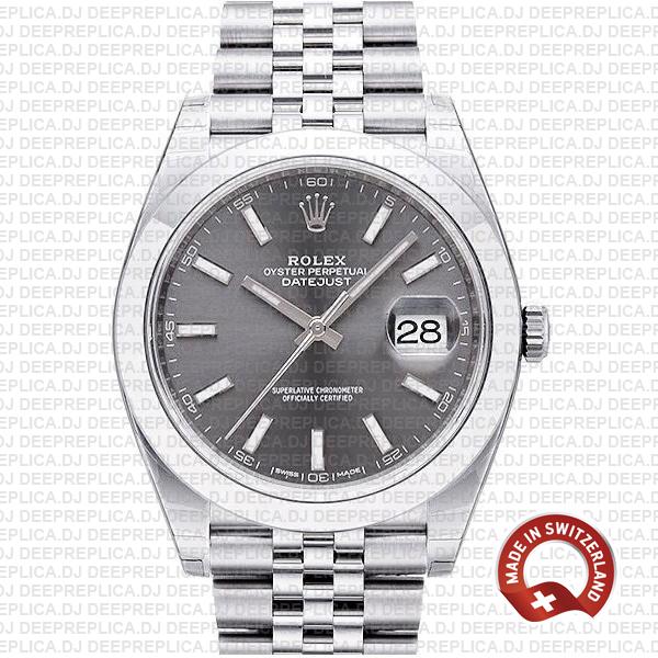 Rolex Datejust Grey Dial Steel Jubilee Bracelet Replica Watch