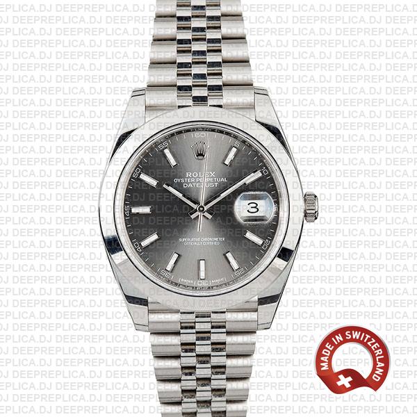 Rolex Datejust Grey Dial Steel Jubilee Bracelet Replica Watch