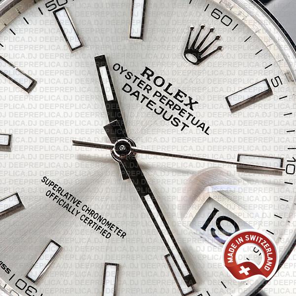 Rolex Datejust 41 Jubilee Steel Smooth Bezel Silver Dial Stick Markers 126300 Swiss Replica