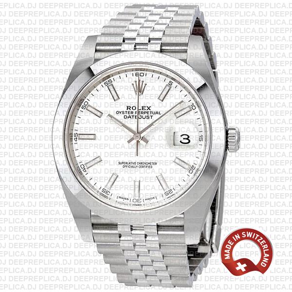 Replica Rolex Datejust 904L Stainless Steel White Dial 41mm with Jubilee Bracelet