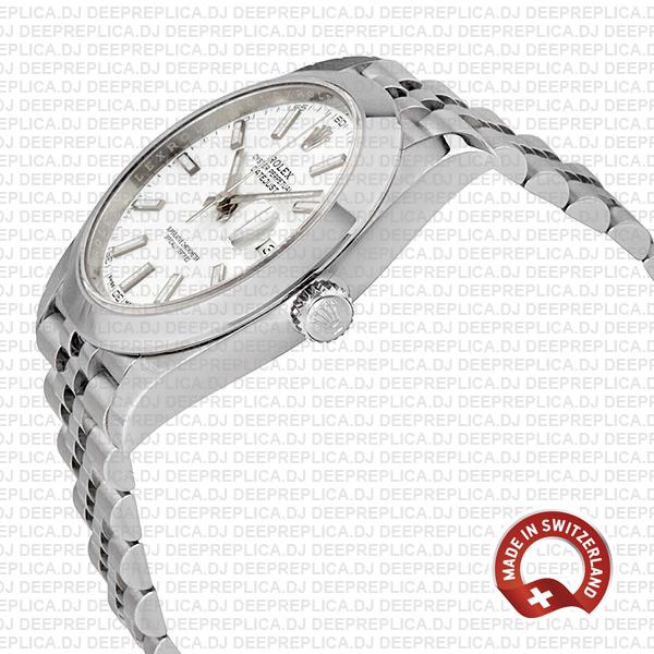 Rolex Datejust 41 Jubilee Steel Smooth Bezel White Dial Stick Markers 126300 Swiss Replica