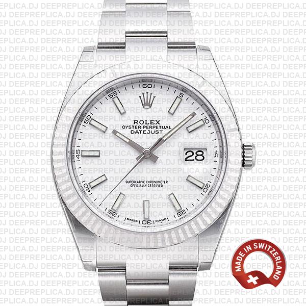 Rolex Datejust 41mm Stainless Steel White Dial Rolex Replica
