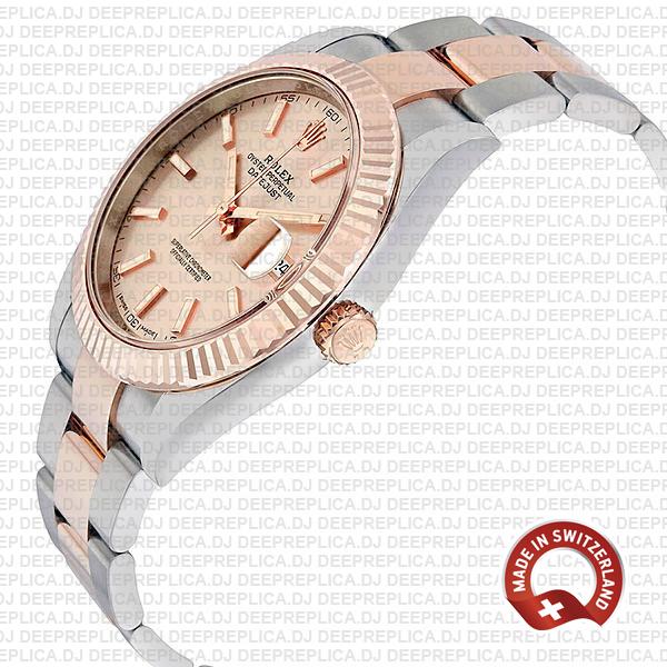 Rolex Oyster Perpetual Datejust 41 18k Rose Gold Two-Tone Pink Dial 904L Steel Fluted Bezel Oyster Bracelet Replica