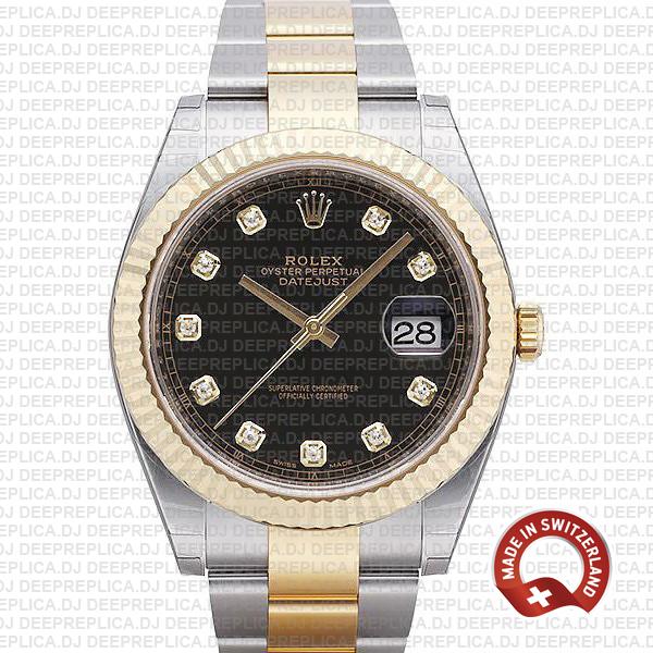 Rolex Datejust 41 Two-Tone Black Dial Diamonds | Deepreplica