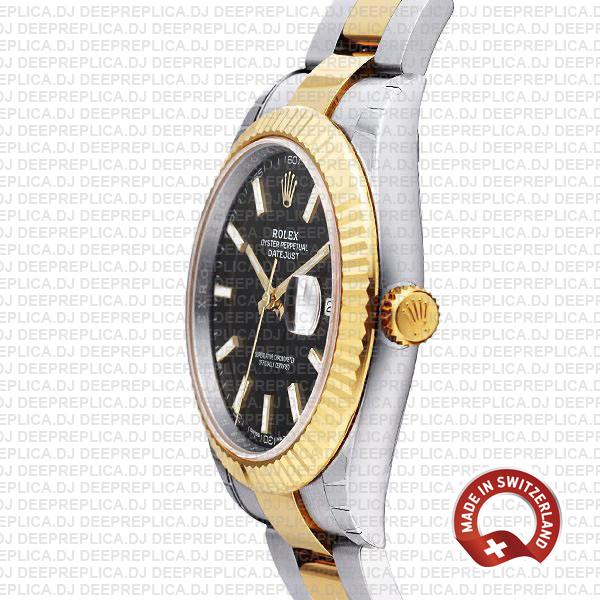 Rolex Datejust 41 18k Yellow Gold Two-Tone 904L Steel Bracelet with Fluted Bezel Black Dial Stick Markers 41mm