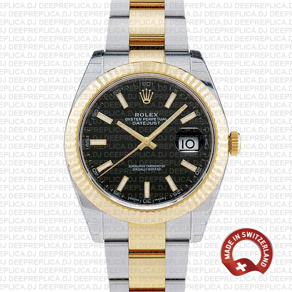 Rolex Datejust Two-Tone Gold Black Dial Swiss Replica Watch