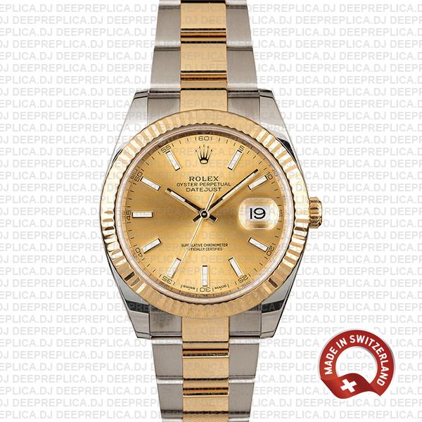 Rolex Datejust Gold Dial Two-Tone Fluted Bezel Best Swiss Replica Watch