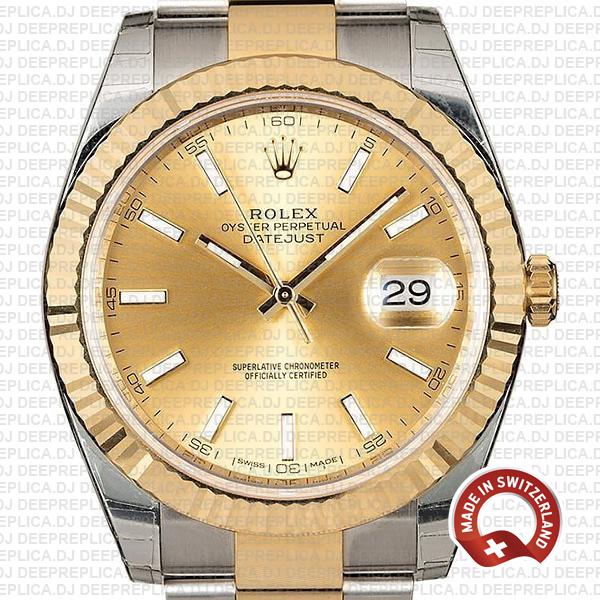Rolex Datejust Gold Dial Two-Tone Fluted Bezel Best Swiss Replica Watch