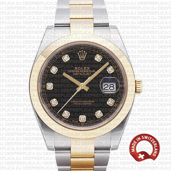 Rolex Datejust 41 Replica Black Dial Diamonds Two-Tone Watch