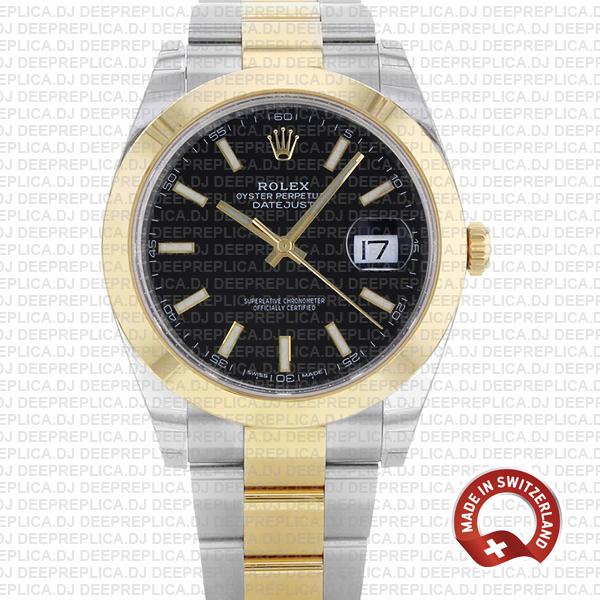 Rolex Datejust 41mm 18k Yellow Gold/904L Steel Bracelet Two-Tone with Smooth Bezel Black Dial