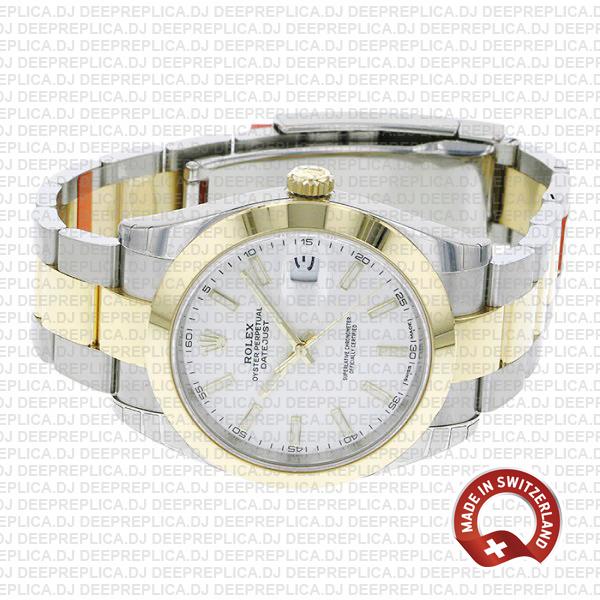 Rolex Oyster Perpetual Datejust 18k Yellow Gold Two-Tone, White Dial 904L Stainless Steel 41mm