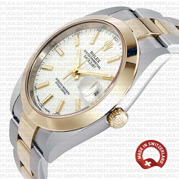 Rolex Oyster Perpetual Datejust 18k Yellow Gold Two-Tone, White Dial 904L Stainless Steel 41mm