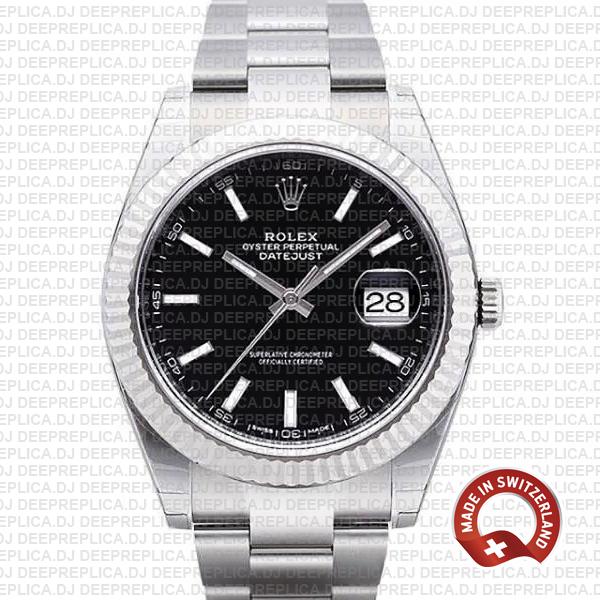 Rolex Datejust Black Dial Oyster Bracelet | Clone Rolex Watch