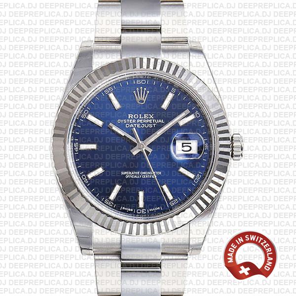 Rolex Datejust 41 Stainless Steel Blue Dial Swiss Replica Watch