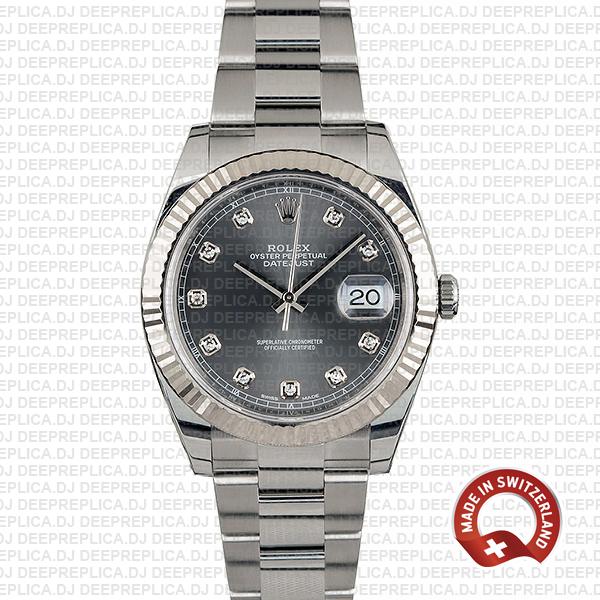 Rolex Datejust Dark Rhodium Grey Diamond Dial Replica Watch