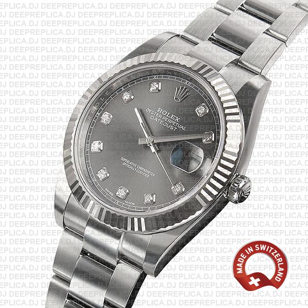 Rolex Datejust Dark Rhodium Grey Diamond Dial Replica Watch