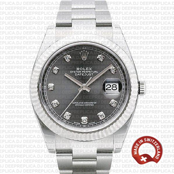 Rolex Datejust Dark Rhodium Grey Diamond Dial Replica Watch