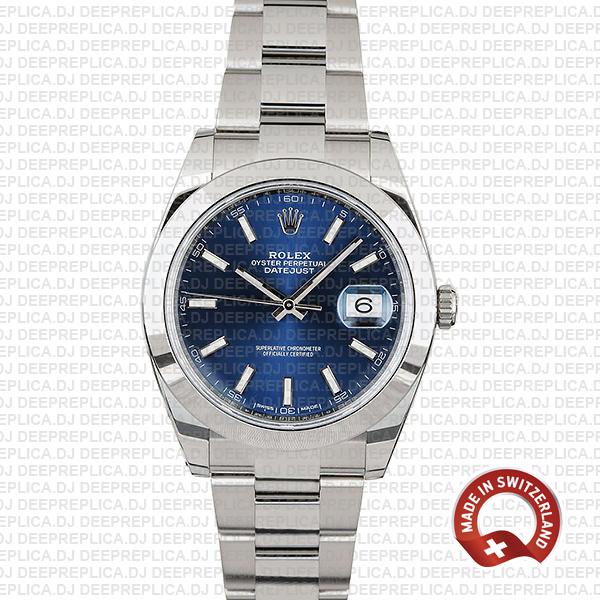Rolex Datejust 904L Steel Stainless Blue Dial Stick Markers Smooth Bezel & Oyster Bracelet 41mm