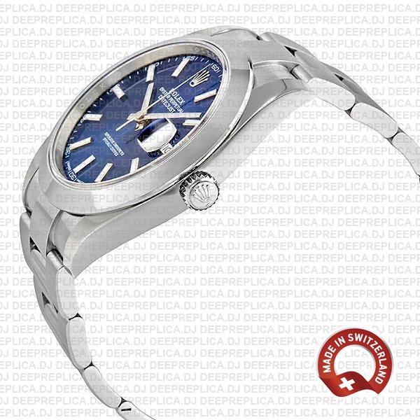 Rolex Datejust 904L Steel Stainless Blue Dial Stick Markers Smooth Bezel & Oyster Bracelet 41mm