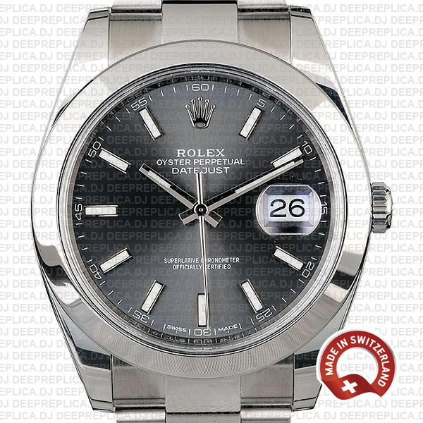 Rolex Datejust 41 904L Steel Dark Rhodium Grey Dial, Smooth Bezel in Oyster Bracelet