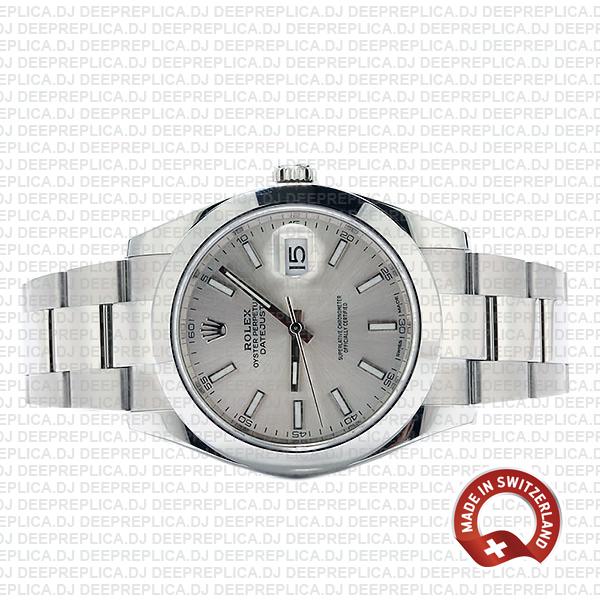Rolex Datejust 41 Oyster Steel Smooth Bezel Silver Dial Stick Markers 126300