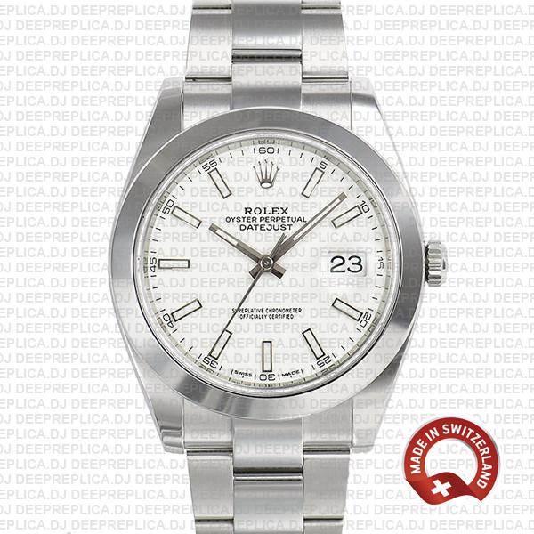 Rolex Datejust 41 Oyster Steel Smooth Bezel White Dial Stick Markers 126300