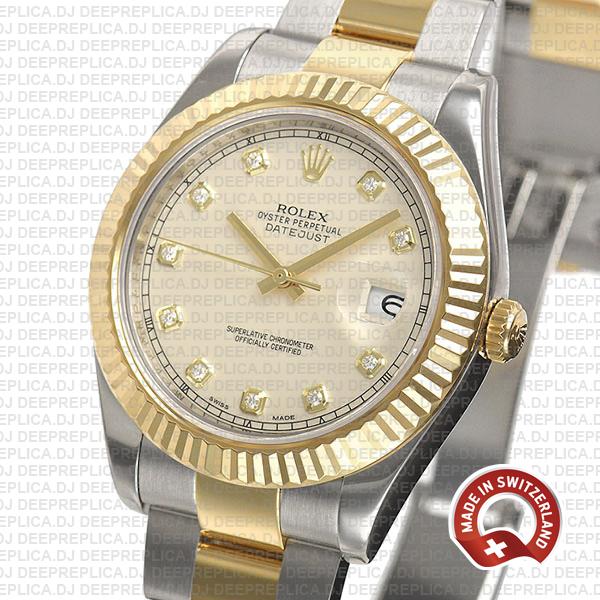 Rolex Datejust ΙΙ Two-Tone 18k Yellow Gold, 904L Steel Fluted Bezel Ivory White Dial Diamond Markers 41mm