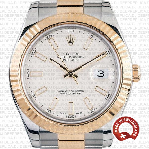 Rolex Datejust ΙΙ Oyster Bracelet Two-Tone 18k Yellow Gold, 904L Steel Fluted Bezel White Dial 41mm