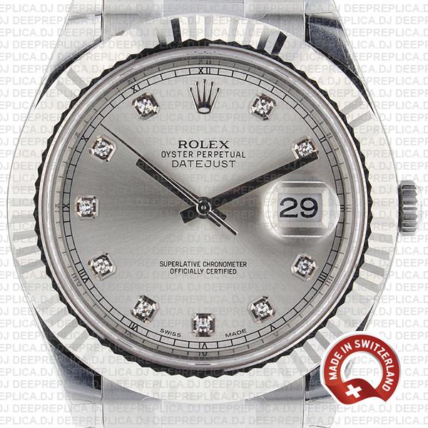 Rolex Datejust ΙΙ Silver Dial Diamond Markers 904L Steel 18k White Gold Fluted Bezel 41mm