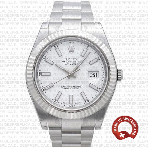 Rolex Datejust Ii Steel 18k White Gold White 41mm 116334 Swiss Replica