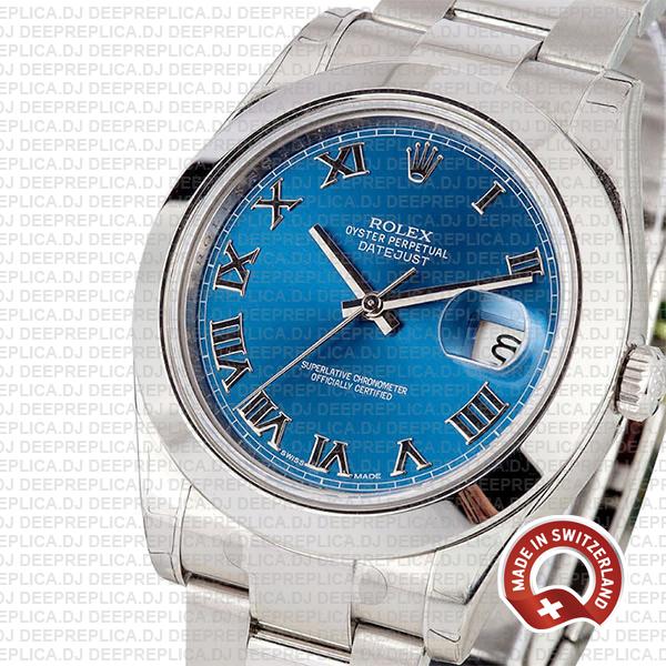 Rolex Oyster Perpetual Datejust II 904L Steel 41mm Blue Dial with Smooth Bezel 116300 Rolex Replica